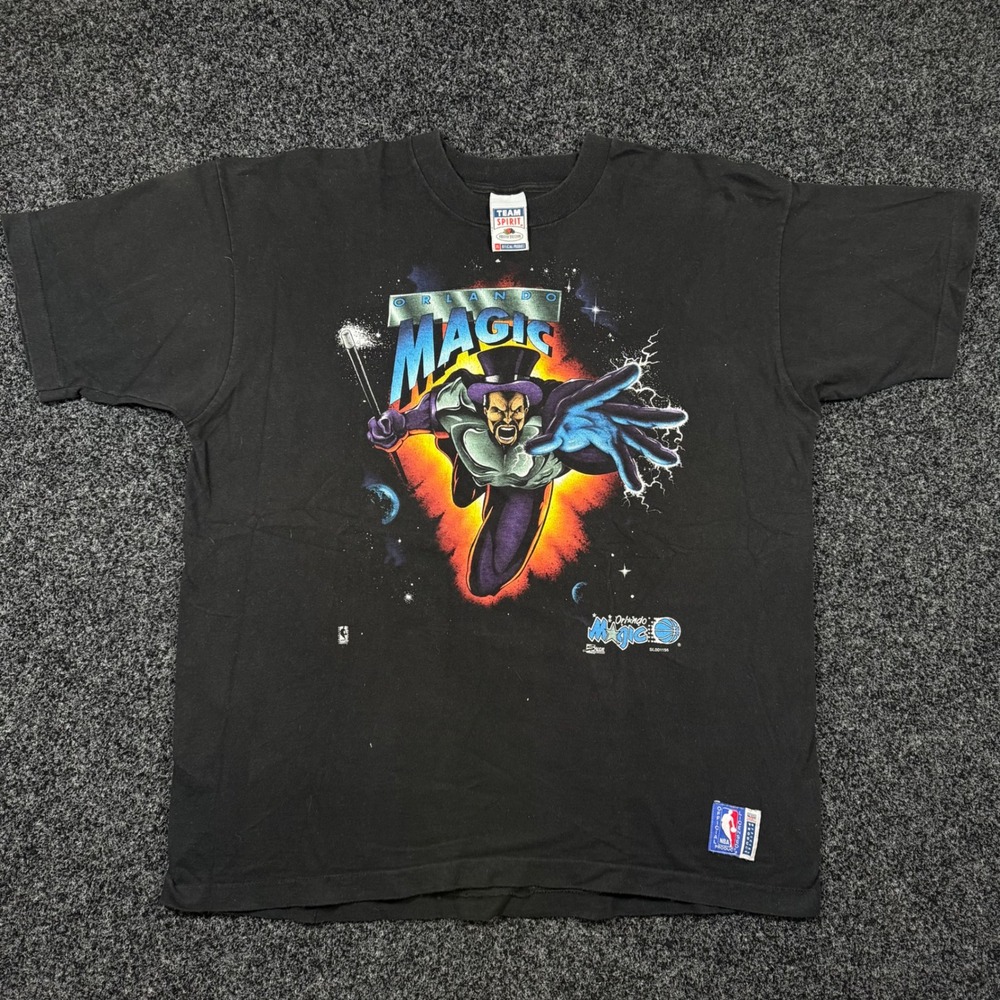Vintage 1994 Orlando Magic NBA Salem Superhero T-Shirt Black XL Caricature